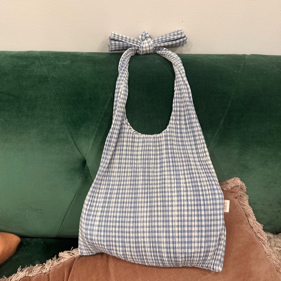 Loeffler Randall Blue Gingham Smocked Shoulder Bag | Cottagecore Summer - Picture 2 of 2